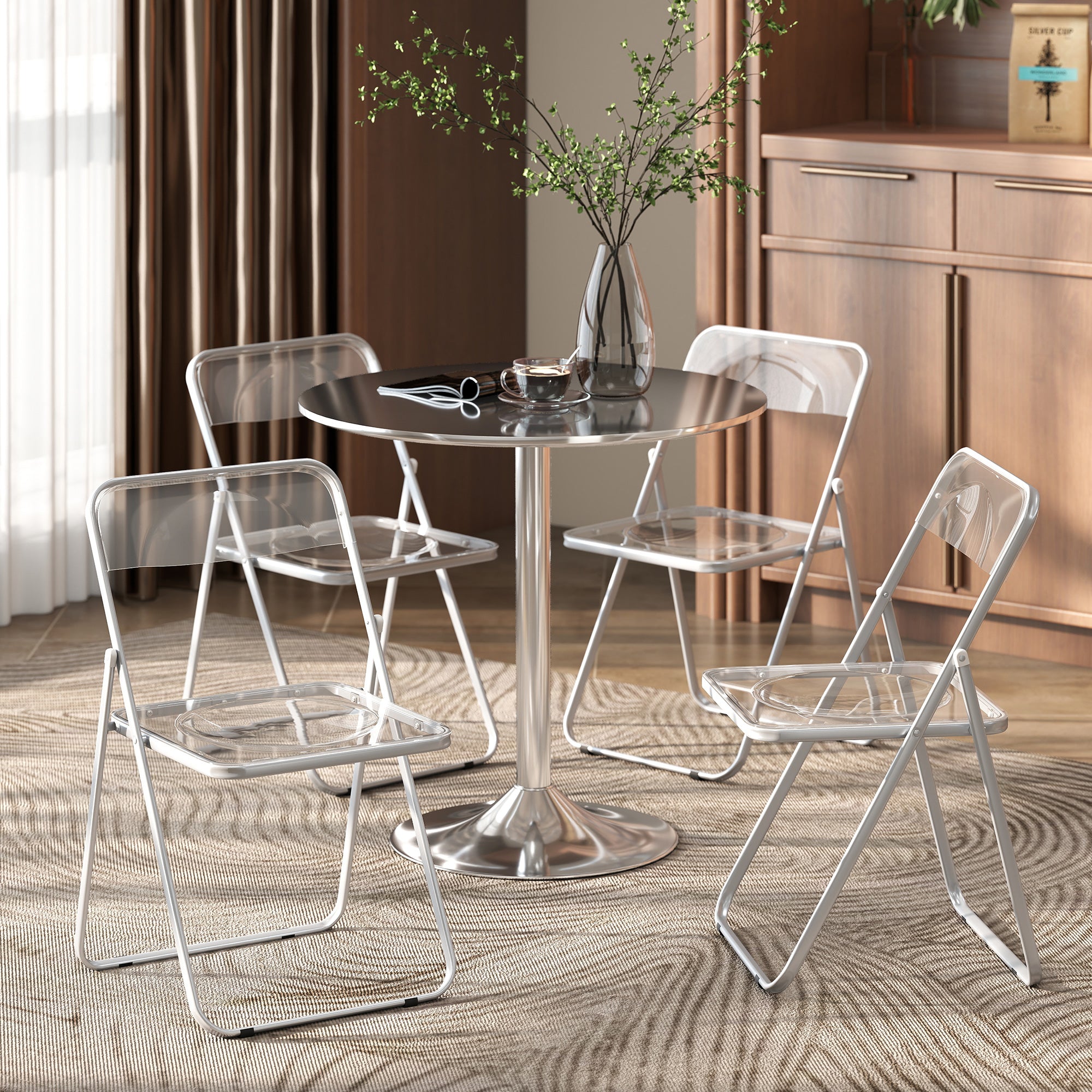 HOMCOM Foldable Chairs, Folding Chairs with Transparent Seat and Backrest, Heavy Duty Steel Frame, 47W x 48D x 75H cm, Clear 