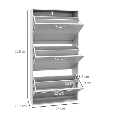 HOMCOM 12-Shoe Flip Drawer Storage Cabinet - Grey Wood-Effect 