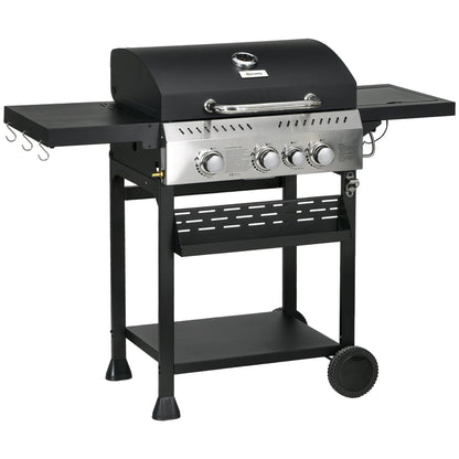 Outsunny Four-Burner Steel Gas Grill, with Thermometer - Black 