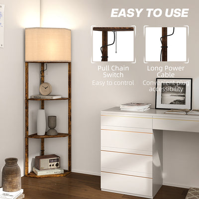 HOMCOM Corner Floor Light, with Shelves - Wood-Effect 