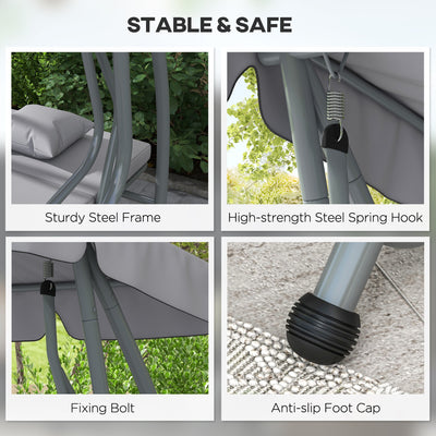 Outsunny Three-Person garden Swing Chair, with Adjustable Canopy - Light Grey 