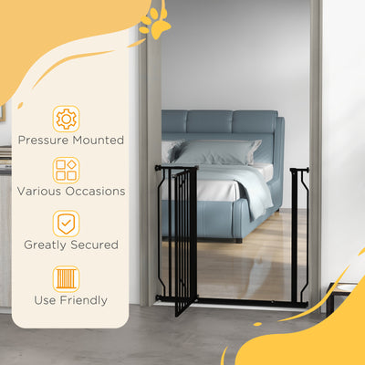 PawHut Wide Dog Safety Gate, with Door Pressure, for Doorways, Hallways, Staircases - Black 