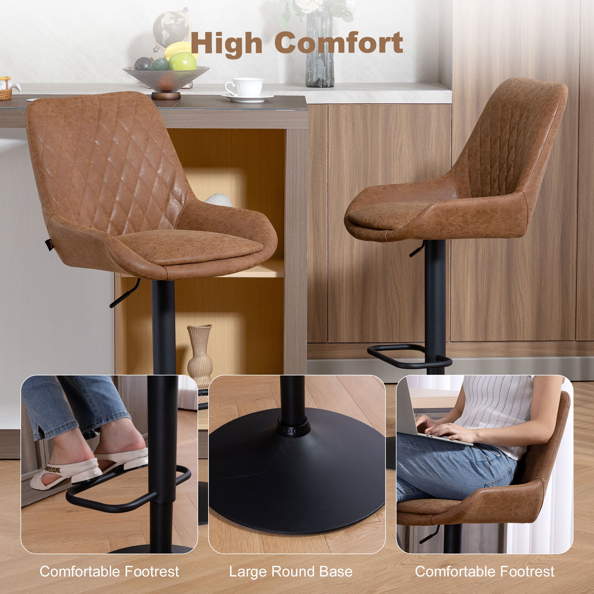 HOMCOM Set of Two Faux Leather Retro Bar Stools - Orange 