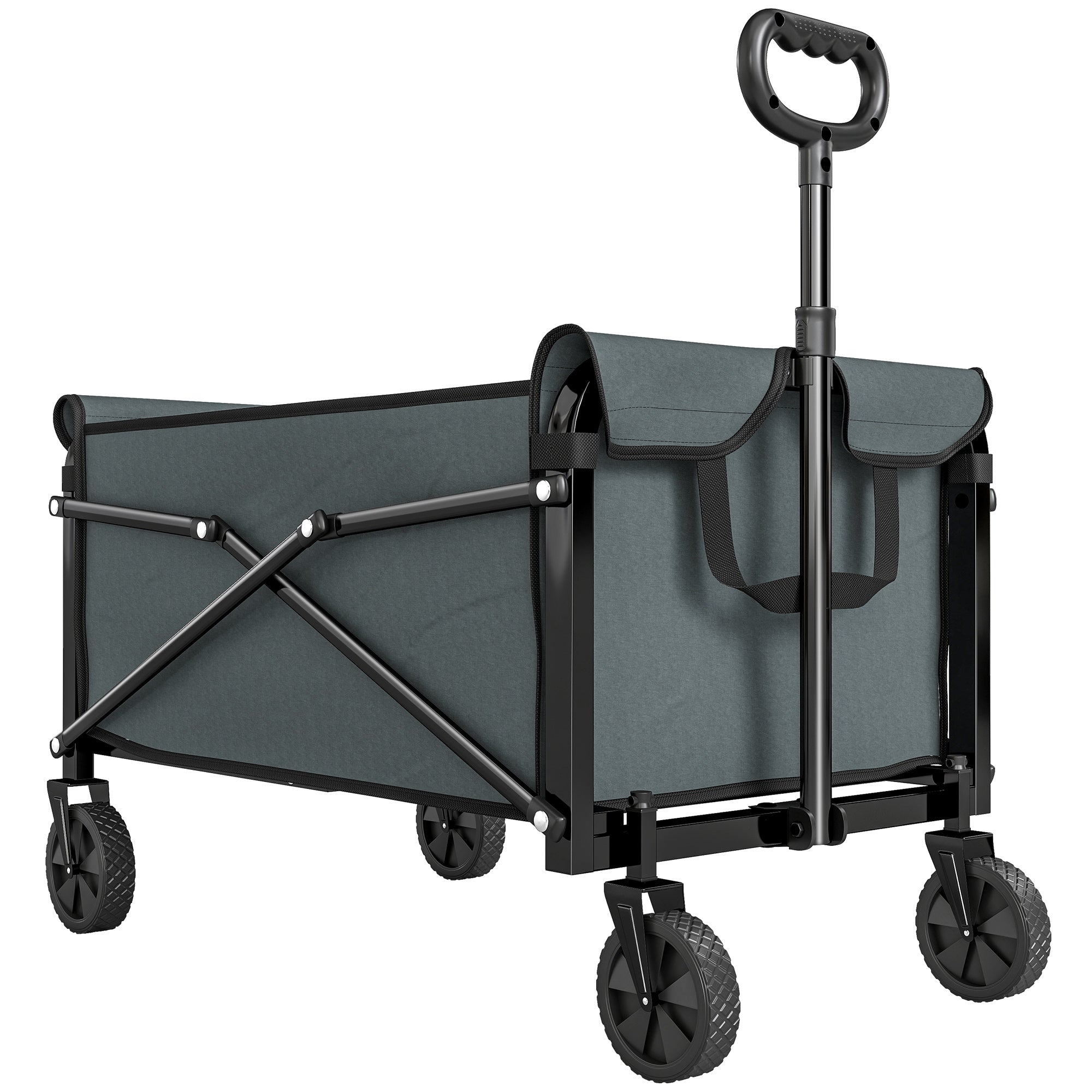 Outsunny 81L Festival Trolley on Wheels, Compact Garden Folding Trolley Cart with Adjustable Handle 80L, Grey 