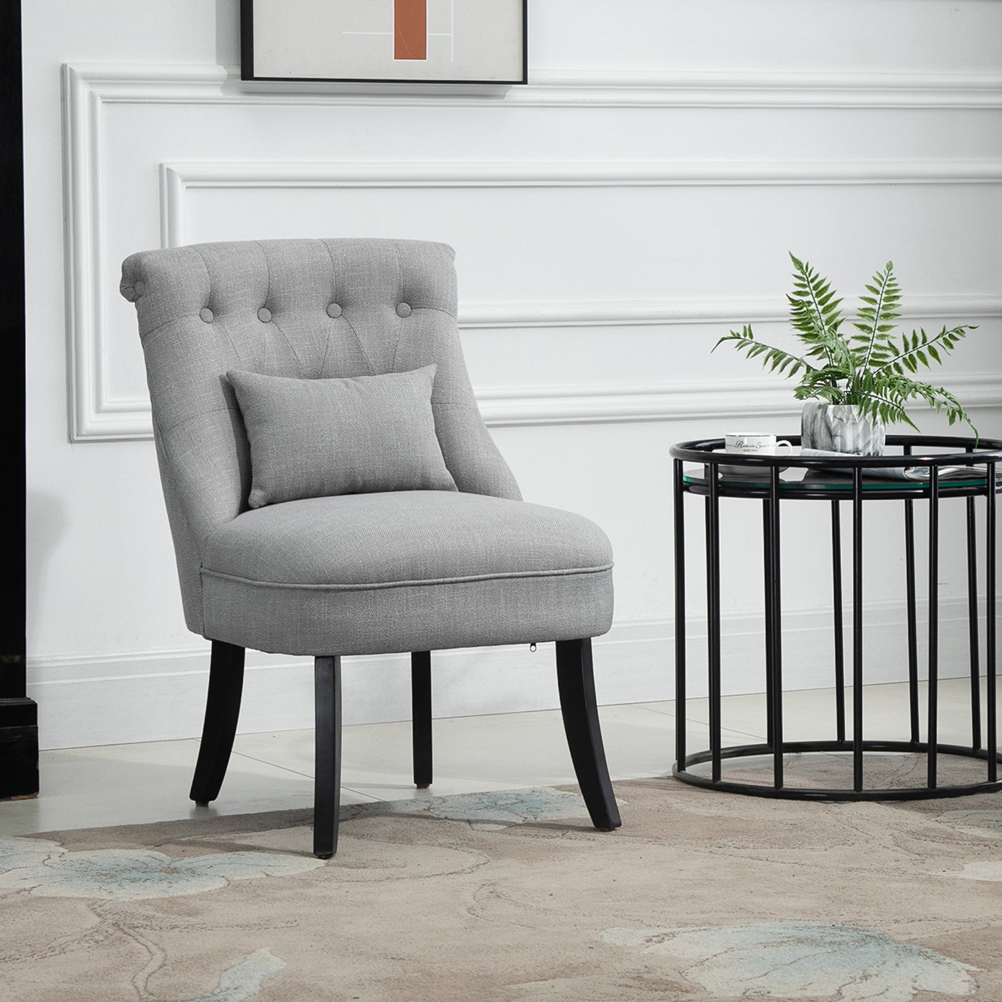 HOMCOM Fabric Single Sofa Dining Chair Tub Chair Upholstered W/ Pillow Solid Wood Leg Home Living Room Furniture Grey 