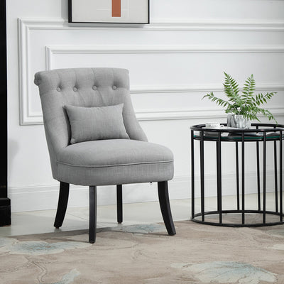 HOMCOM Fabric Single Sofa Dining Chair Tub Chair Upholstered W/ Pillow Solid Wood Leg Home Living Room Furniture Grey 