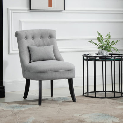 HOMCOM Fabric Single Sofa Dining Chair Tub Chair Upholstered W/ Pillow Solid Wood Leg Home Living Room Furniture Grey 