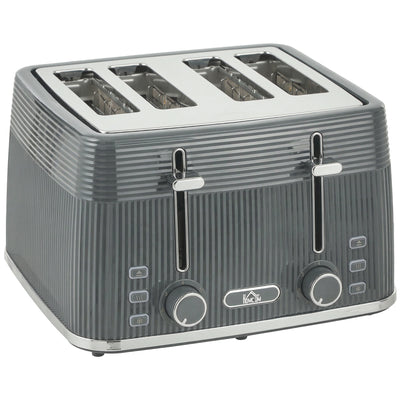 HOMCOM 4 Slice Toaster with 7 Browning Levels, Bread Toaster with Removable Crumb Tray, Grey 