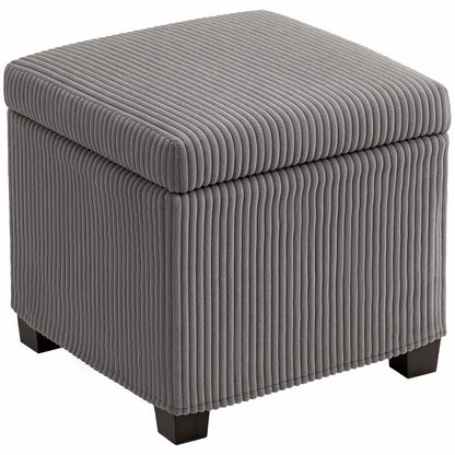 HOMCOM Storage Ottoman Bench, Corduroy Footstool with Removable Lid and Legs, 40cm Storage Chest Box for Living Room, Bedroom, Hallway, Grey 