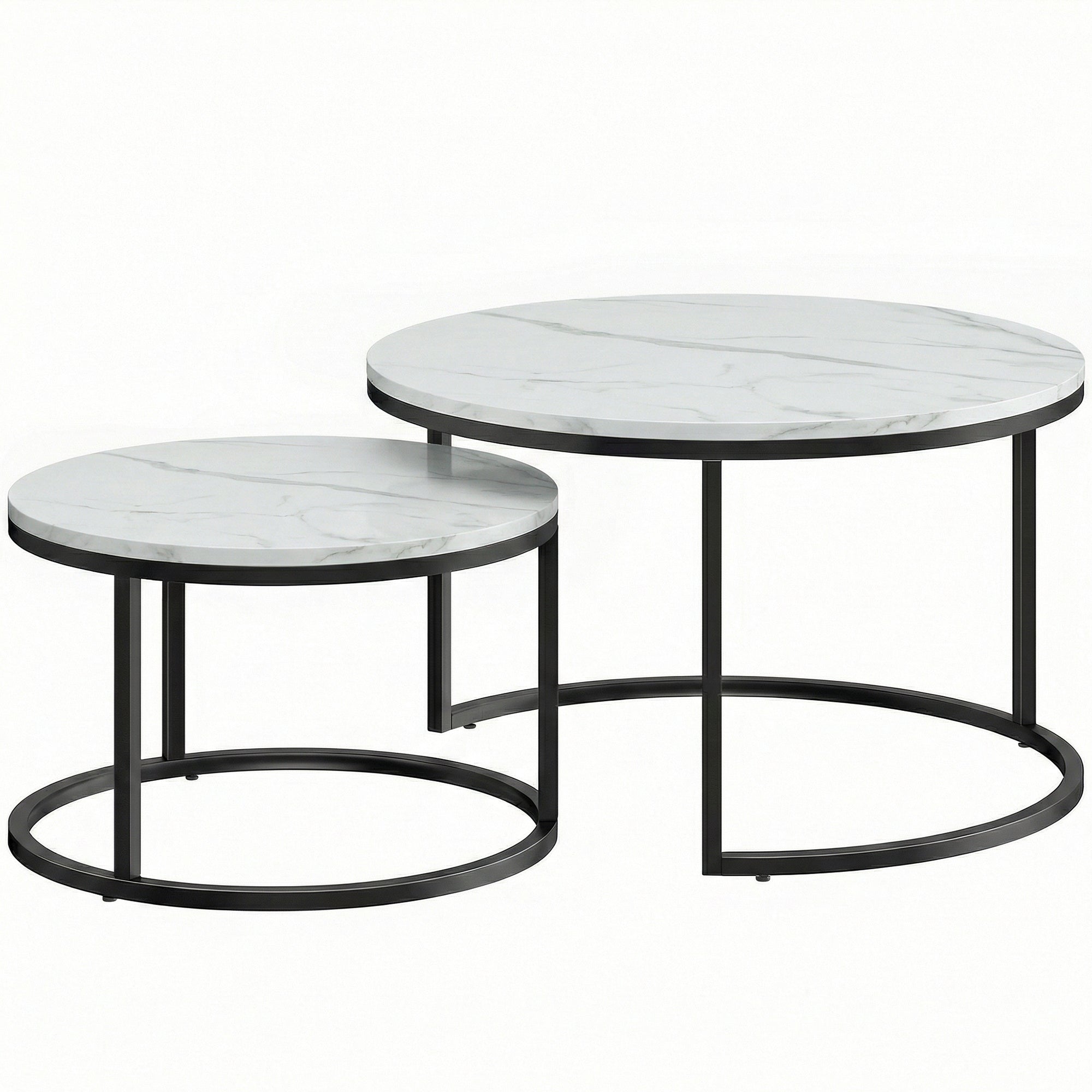 HOMCOM Set of Two Marble-Effect Stacking Tables - White 