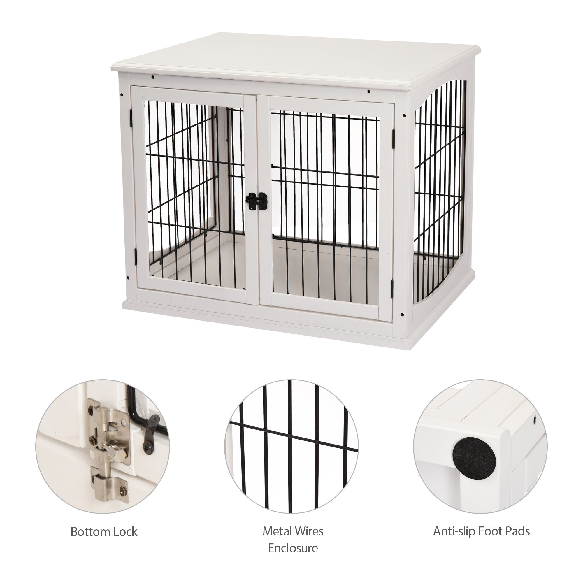 PawHut Dog Crate Furniture, Puppy Crate End Table, Pet Kennel House with 2 Doors for Medium and Small Dogs, 81 x 58.5 x 66 cm, White 