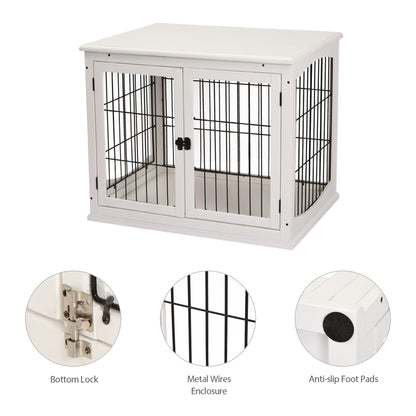 PawHut Dog Crate Furniture, Puppy Crate End Table, Pet Kennel House with 2 Doors for Medium and Small Dogs, 81 x 58.5 x 66 cm, White 