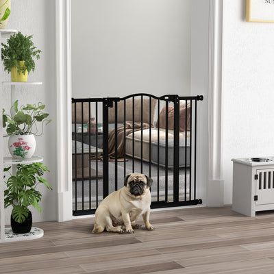 PawHut Metal 74-100cm Adjustable Pet Gate Safety Barrier w/ Auto-Close Door Black 