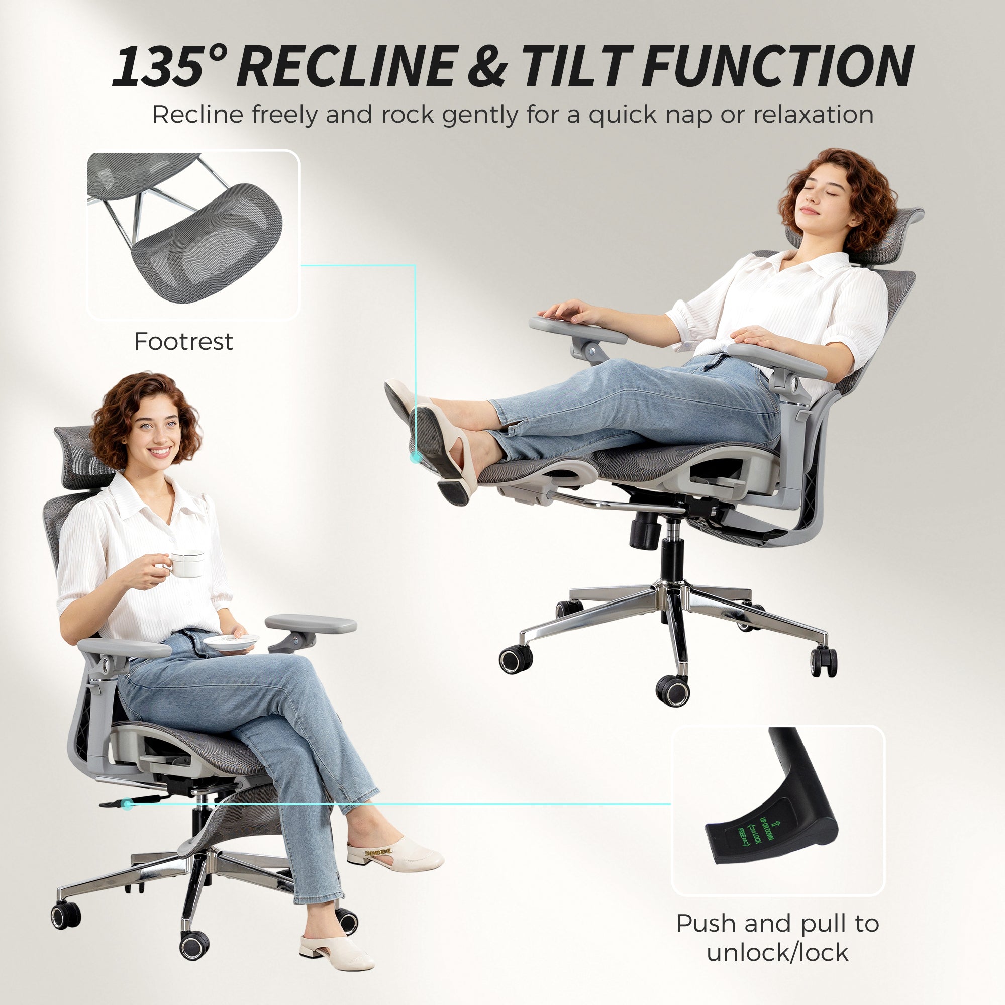HOMCOM Ergonomic Office Chair, High Back Mesh Desk Chair, Grey 