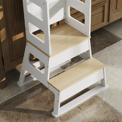 AIYAPLAY 2-in-1 Toddler Tower with Chalkboard, Safety Rail for Kitchen, Counter, Bathroom, Sink, White 