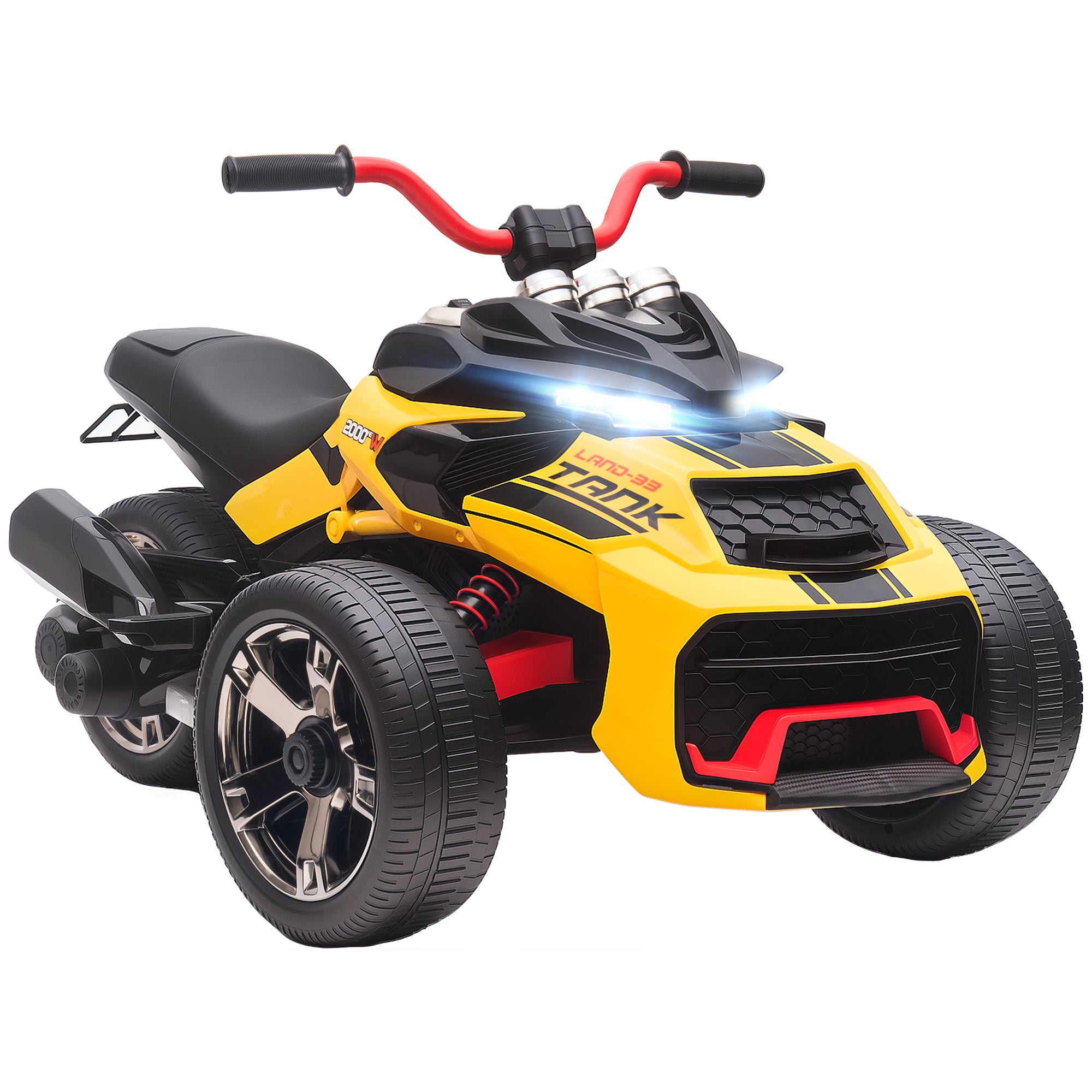 AIYAPLAY 12V Kids Electric Ride On Car with 3 Wheeler, MP3 Player, Horn, 2 Speeds, LED Lights for Boys & Girls Ages 3-8, Yellow 