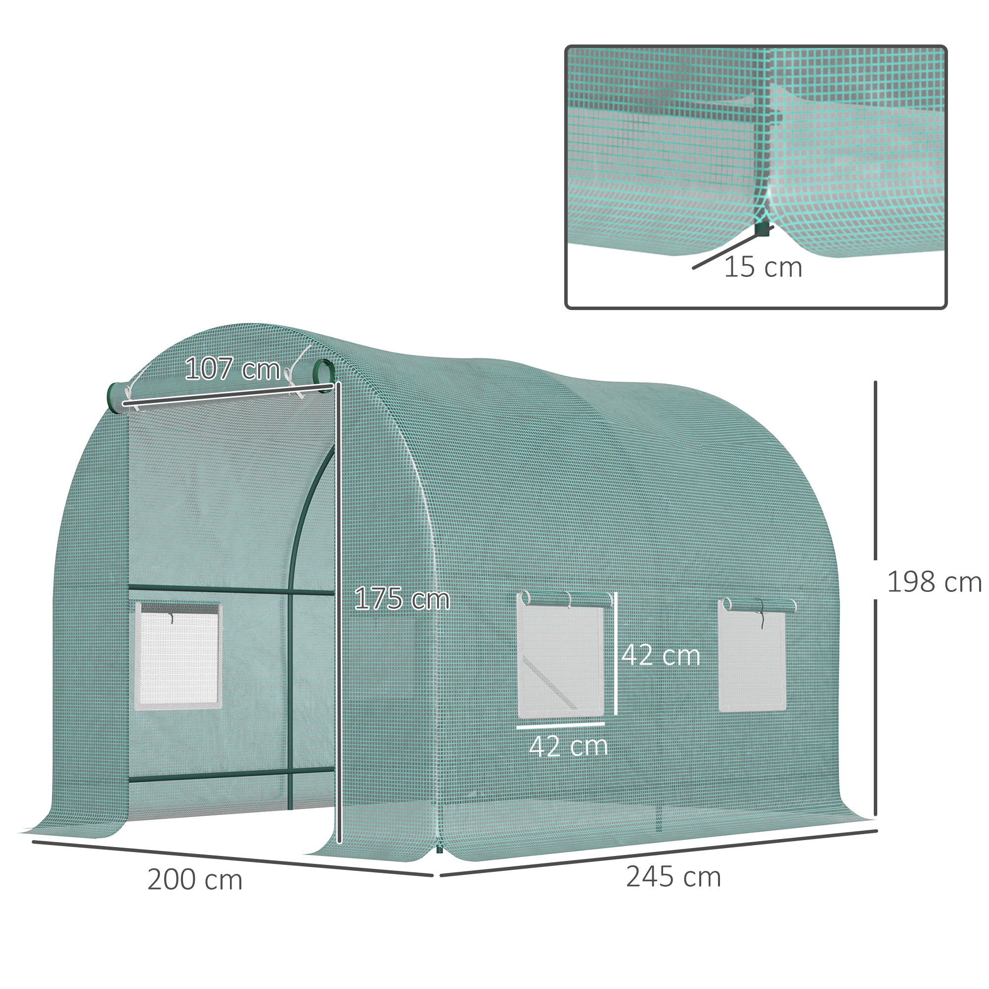 Outsunny 245 x 200cm Polytunnel Greenhouse - Green 