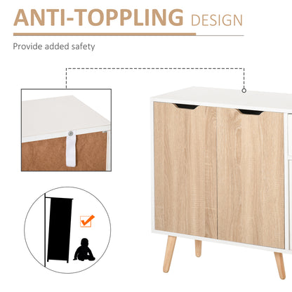 HOMCOM Sideboard Floor Standing Storage Cabinet with Drawer for Bedroom, Living Room, Home Office, Natural 