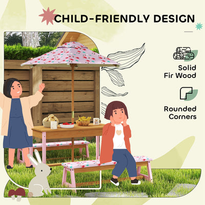 AIYAPLAY Kids Picnic Table Set with Removable & Foldable Umbrella, Cushions, Storage Boxes, Flamingo Theme, Pink 