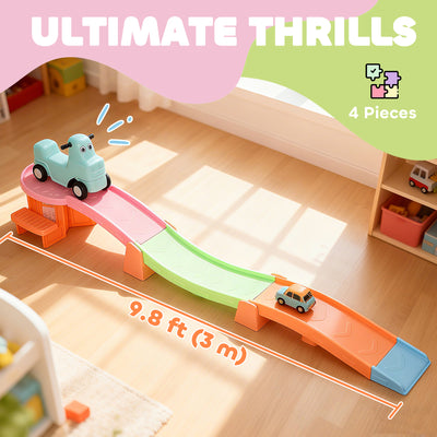 AIYAPLAY 3(m) Four-Piece Ride on Kids Roller Coaster w/ Non-Slip Steps, for Ages 2-5 Years - Orange 