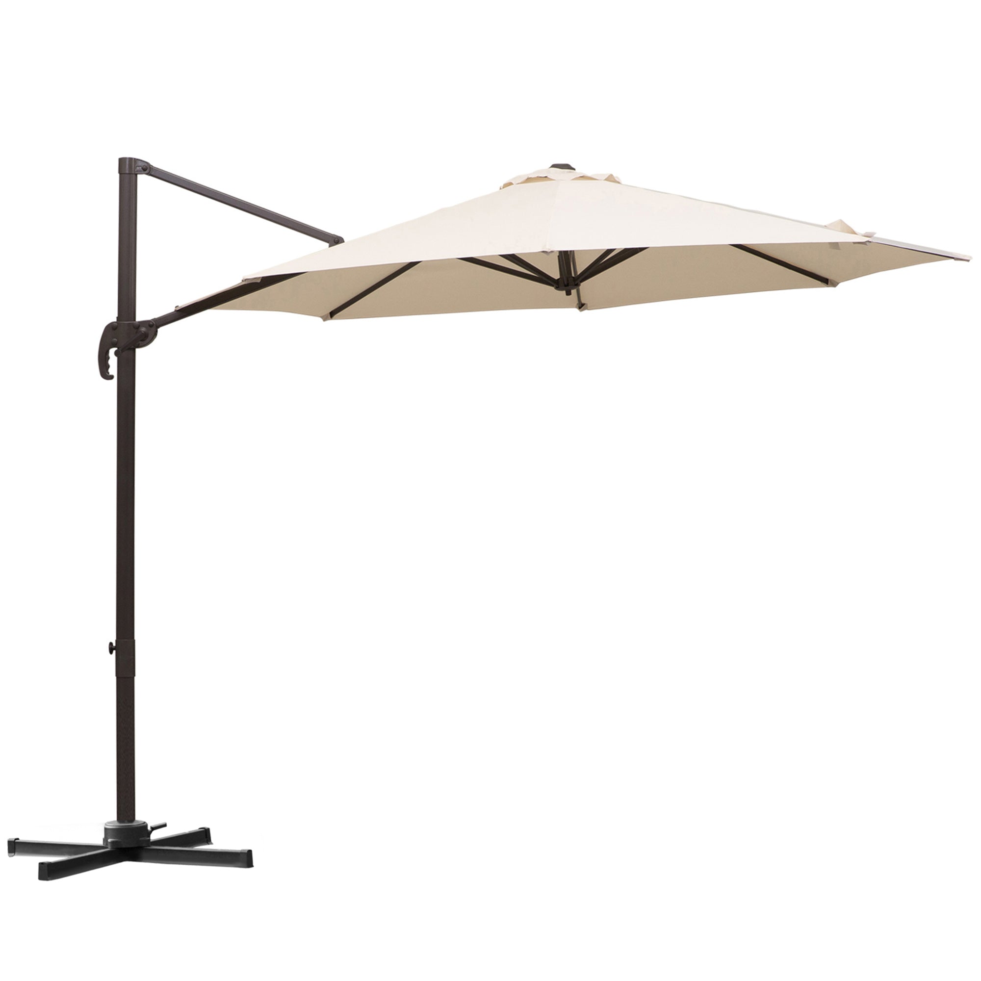 Outsunny 3M Banana Parasol Hanging Cantilever Umbrella W/ Cross Base Hand Crank Aluminium Frame 360°Rotation Hand Crank-Beige 