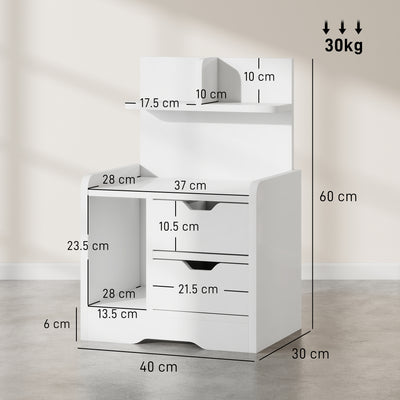 HOMCOM Bedside Table with 2 Drawers and Open Shelves - High Gloss White 