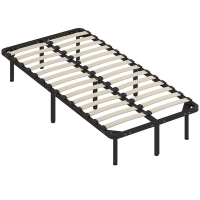 HOMCOM 3ft Single Bed Frame, Metal Platform Bed Frame with 2 x 14 Wood Slats, No Box Spring Needed, Underbed Storage, Black