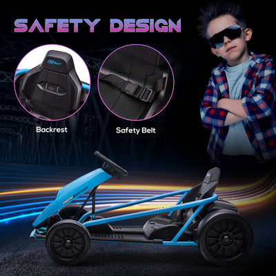 HOMCOM 24V Drift Kart, Electric Ride-On Racing Go Kart w/ 2 Speeds, Steering Wheel, Pedals for Kids Aged 8-12, Blue 