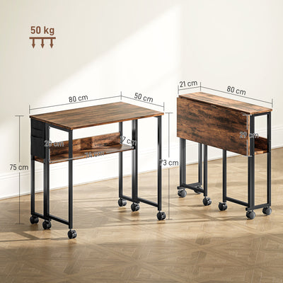 HOMCOM 80 cm Drop Leaf Writing Work Desk - Rustic Brown 
