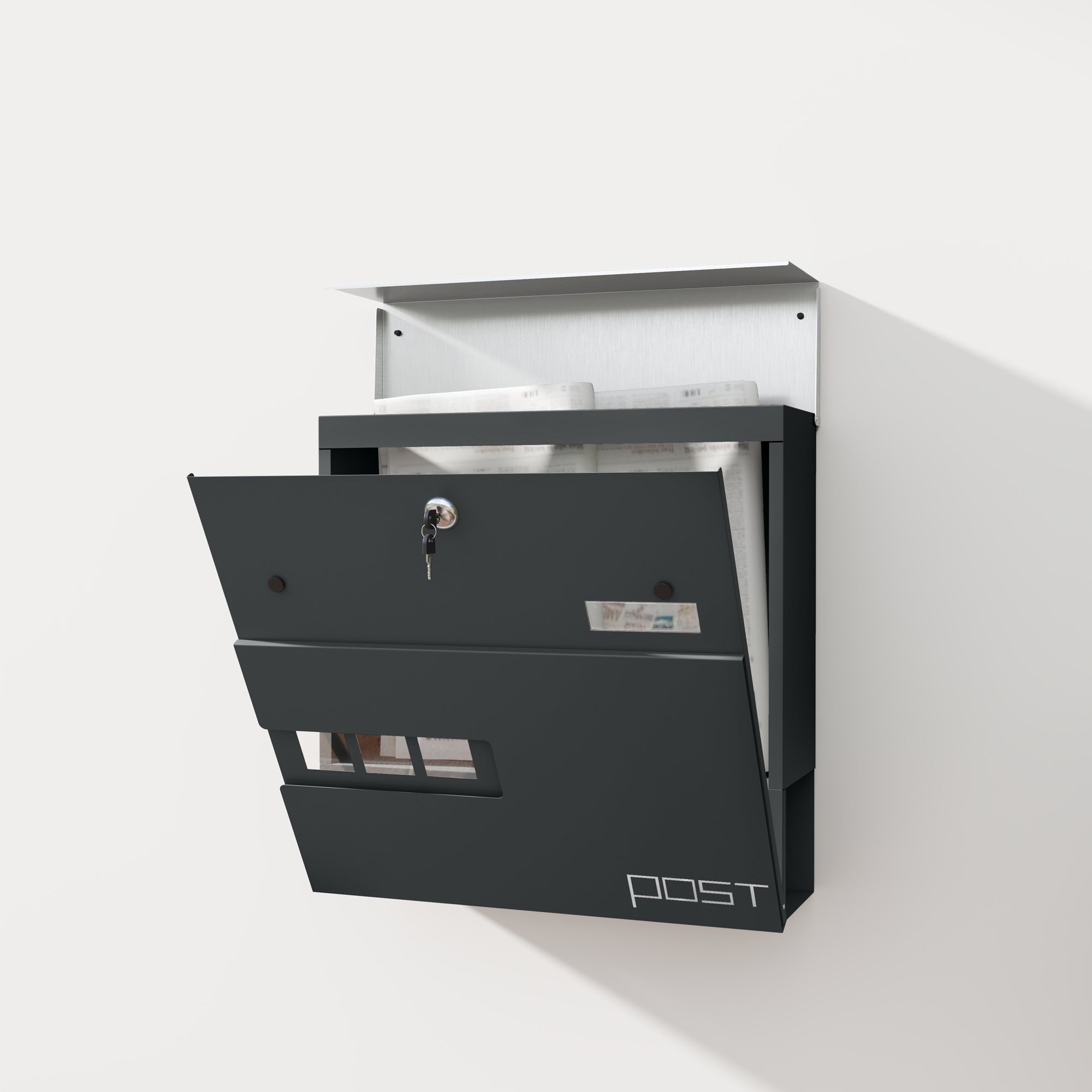 HOMCOM Locking Galvanised Steel Letterbox - Charcoal Grey/Black 