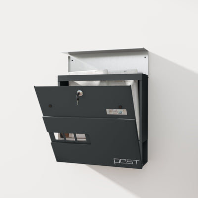 HOMCOM Locking Galvanised Steel Letterbox - Charcoal Grey/Black 