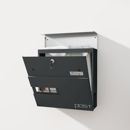 HOMCOM Locking Galvanised Steel Letterbox - Charcoal Grey/Black 