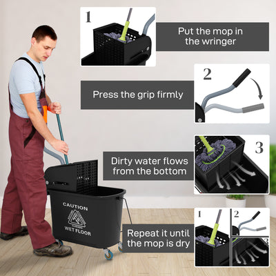 HOMCOM 20L Mop Bucket on Wheels, with Water Separation Panel - Black 