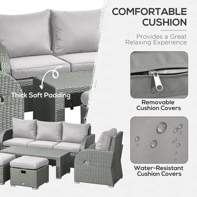 Outsunny Six-piece Outdoor Rattan Dining Set, with Reclining Armchairs - Grey 