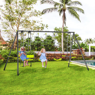 Outsunny Metal Garden Swing Set with Double Swings, Glider, Swing Seats - Green 