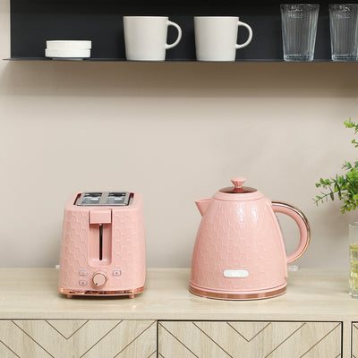 HOMCOM 1.7L 3000W Fast Boil Kettle & 2 Slice Toaster Set, Kettle and Toaster Set with Auto Shut Off, Browning Controls, Light Pink 