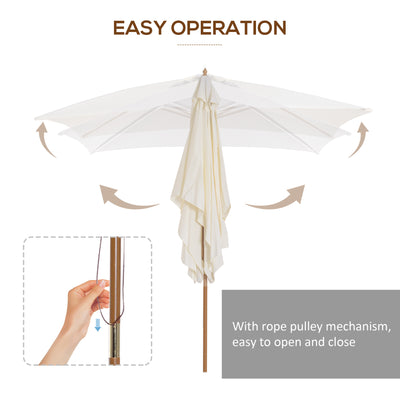Outsunny 2 x 3m Wooden Garden Parasol Umbrella Outdoor Sun Shade Canopy, Cream White 