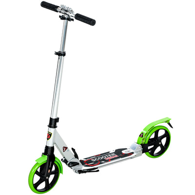 HOMCOM Folding Kick Scooter, Adjustable Ride On Scooter with 200mm Big Wheels and Double Shock Absorption, Urban Scooter for 14+ Teens Adult, Green 