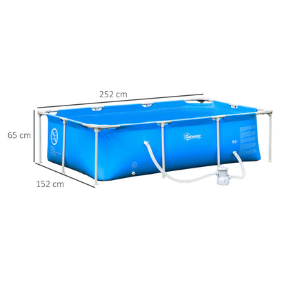 Outsunny Steel Frame Pool with Filter Pump, Filter Cartridge, Reinforced Sidewalls Rust Resistant Above Ground Swimming Pool 252 x 152 x 65cm, Blue 