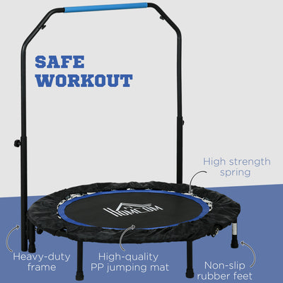 HOMCOM 40" Foldable Mini Fitness Trampoline, with Adjustable Foam Handle, Blue 