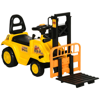 HOMCOM Kids Ride-On Construction Car, with Fork, Tray, Sounds - Yellow 