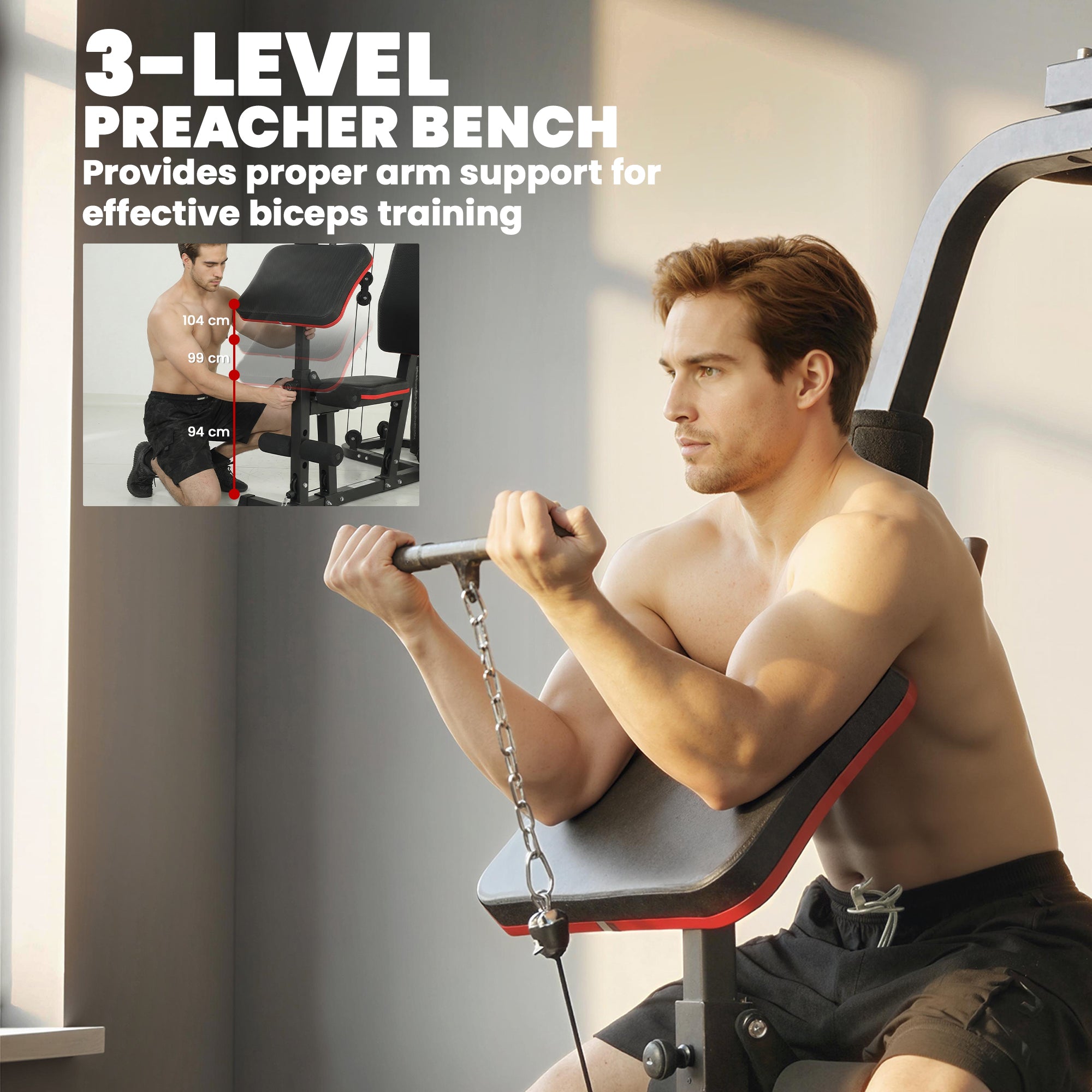 SPORTNOW Home Multi Gym Smith Machine with 65kg Weight Stack, Cable Pulley System, Chest Station, Preacher Pad & Leg Developer 
