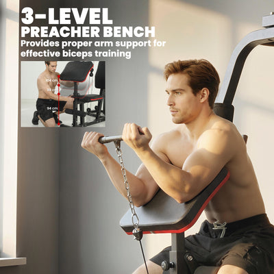 SPORTNOW Home Multi Gym Smith Machine with 65kg Weight Stack, Cable Pulley System, Chest Station, Preacher Pad & Leg Developer 