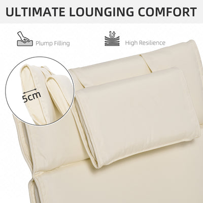 Outsunny Garden Sun Lounger Cushion Replacement Thick Sunbed Reclining Chair Relaxer Pad with Pillow - Cream White 