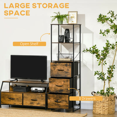 HOMCOM Industrial Storage Cabinet with 2 Open Shelves and 3 Foldable Fabric Drawers, Multifunctional Bookshelf in Living Room, Study, Bedroom, Rustic Brown 