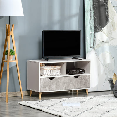 HOMCOM TV Stand Cabinet for TVs up to 42", Modern TV Unit with Shelf, Drawers and Storage Cabinet, Entertainment Center for Living Room, Grey 