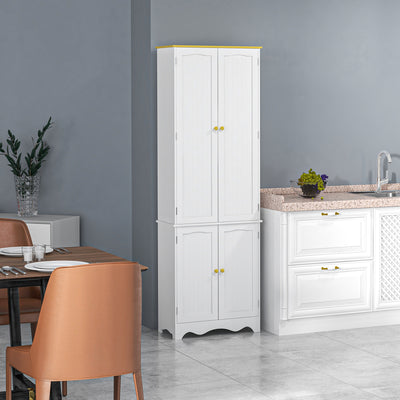 HOMCOM Freestanding 4-Door Kitchen Cupboard, Storage Cabinet Organizer with 4 Shelves, White 