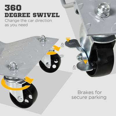 DURHAND 2 PCS Car Wheel Dollies with Swivel Casters, 680kg Capacity Car Dolly Skates Wheel Dolly Set with Non-Slip Metal Plates, Grey 