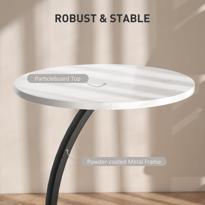 HOMCOM C Shaped Side Table, Round Bedside Table with Marble Effect Top, Modern Coffee Table Sofa End Table with Metal Frame for Living Room Bedroom Office, White 