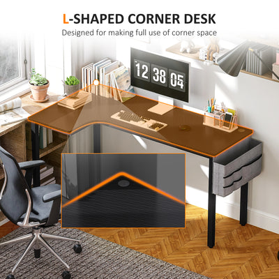 HOMCOM L-Shaped Computer Gaming Desk with Fabric Bag, Hooks and Cable Management, 145 x 81 x 76cm - Black 